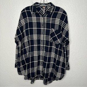Free People Navy and White Plaid Button Down Shirt